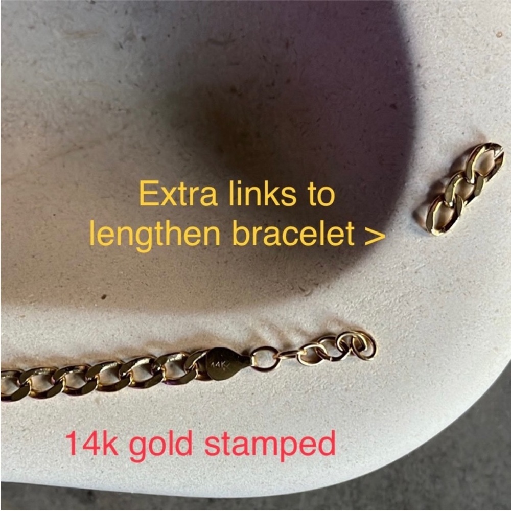 Ring Concierge 14k Gold Curb Chain Bracelet with Real Diamonds - Picture 4 of 4